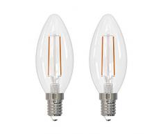 Umi par Amazon - Lot de 2 ampoules LED bougie avec petit culot à vis Edison C37 E14 à filament, en verre transparent, 2,1 W (équivalent de 25 W), 15 000 heures, blanc chaud (2 700 K)