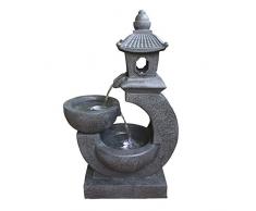 HOMEA 5FTN067 Fontaine Pagode et Vasques 3 LED, Béton/Fibre de Verre, Gris, 50,5 x 31,5 x 80 cm