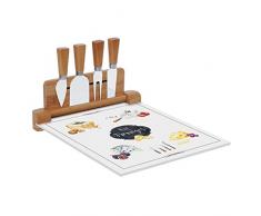 Easy Life 848KIBF Kitchen Basics COFFRET PLATEAU FROMAGE 30X25CM EN VERRE ET BAMBOU, Multicouleur