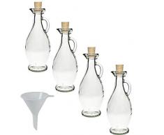 Viva Haushaltswaren Lot de 4 Jolies carafes en Verre vides avec Bouchon en liège 250 ML + Entonnoir à 7 cm