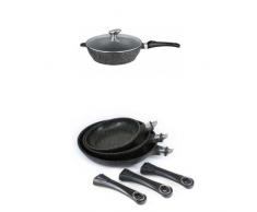 Pradel Excellence Sauteuse FaÃ§on Pierre en Fonte avec Lot de 3 PoÃªles FaÃ§on Pierre