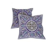 RAJRANG Ameublement Oreiller Coton Bleu Applique Travail Housse de Coussin