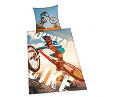 Herding YOUNG COLLECTION Parure de Lit Réversible, VTT, Housse de Couette 140 x 200 cm, Taie dOreiller 70 x 90 cm, Coton/Renforcé