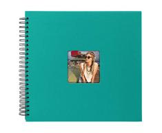 Goldbuch Album Photo à Spirales avec découpes pour Photos, Pages Noires, Couverture de qualité en Papier structuré Aspect Lin, Papier, Turquoise, 32x36 cm