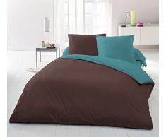 Home Linge Passion Parure de Couette 3 PiÃ¨ces 220x240 cm, Bicolore Turquoise, Microfibre, Chocolat-Turqouise