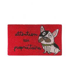 laroom Paillasson Motif Attention au propriétaire, Jute and Base antidérapante, Rouge, 40 x 70 x 1,8 cm