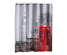 MSV 140598 Rideau de Douche Polyester Motif Londres 180 x 200 x 0,1 cm - 12 anneaux inclus
