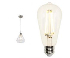 63091 Suspension verre craquelé et nickel brossé avec LED