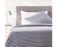 AmazonBasics Parure de lit en jersey, rayures, - 140 x 200 cm / 65 x 65 cm, Bleu marine