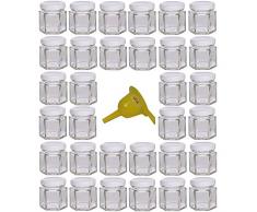 Viva Haushaltswaren Lot de 32 Mini bocaux à Confiture en Verre avec couvercles Blancs + Petit Entonnoir
