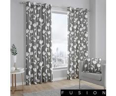 Fusion Rideaux à œillets doublés, 100% Coton, Gris, 167,6 cm de Large x 228,6 cm de Hauteur (168 x 229 cm)