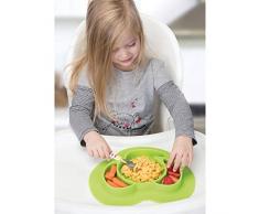 InterDesign IDjr assiette bÃ©bÃ©, set de table enfant antidÃ©rapant en silicone, assiette ventouse avec motif dâÃ©lÃ©phant, vert citron