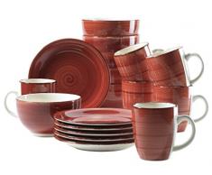 MÃSER Série Bel Tempo Ensemble de Vaisselle de Petit-déjeuner dans différentes Couleurs, Faïence, Rouge (Bel Tempo I), 18 Teile