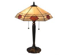 Lumilamp 5LL-5202 Art Déco Tiffany Lampe de Table 44 x 38 x 59 cm E27 Max. Parapluie en Verre coloré décoratif 2 x 60 W