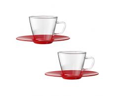 Bohemia Cristal 093 012 108 Play of Colors Lot de 2 Tasses à Expresso en Verre Borosilicate avec soucoupes en Plastique Verre, Verre, Rouge, 0,1 x 0,1 x 5 cm, de 2 unités