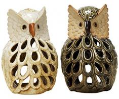 Sunny Toys 12369 Photophore Motif chouette En porcelaine Vert/beige Env. 20 cm