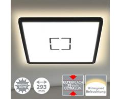 Briloner Leuchten 3390-015 Plafonnier LED, lampe de plafond avec effet de rétroéclairage, 18 W, 2.400 lumen, 4.000 kelvin, carré, blanc et noir