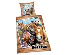 Herding SELFIES Cheval Parure de Lit, Réversible, Housse de Couette 140 x 200 cm, Taie dOreiller 70 x 90 cm, Coton/Renforcé