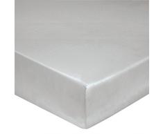 Blanc des Vosges Uni Percale Drap housse Coton Platine 160 x 200 cm bonnet de 40 cm