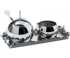 Alessi Am19 Anna Set Service Sucrier et CrÃ©mier ComposÃ© de: Plateau Rectangulaire, Sucrier avec Petite Cuiller et CrÃ©mier en Acier Brillant