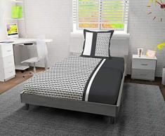 Soleil docre Damier Parure de lit, Coton, Gris, 180x290 cm