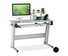 Relaxdays 10026058_49 Bureau pour Ordinateur, en Verre, Plateau pour Clavier et Ã©tagÃ¨re, HxlxP 94x110x63cm, diffÃ©rentes Couleurs, mÃ©tal, MDF, Blanc, 94 x 110 x 63 cm