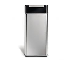 simplehuman, poubelle rectangulaire à touch-bar, acier inoxydable brossé avec dessus noir, 30 litres