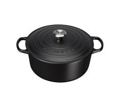 Le Creuset, Cocotte Signature en Fonte Ãmaillée avec Couvercle, à 22 cm, Ronde, Compatible avec Toutes Sources de Chaleur (Induction Incluse), Capacité : 3.3 L, 3.932 kg, Noir