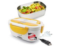 Spice Amarillo INOX Plus Chauffe-Plat Portable Double Tension 220 V - 12 V avec Bac 1, 5 L Amovible + Set de 3 Couverts en Acier Inoxydable
