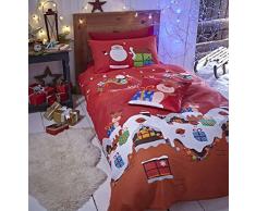 Catherine Lansfield Parure de lit 55Â % coton/45Â % Polyester Motif pÃ¨re NoÃ«l Housse de Couette 200Â xÂ 200Â cm + 2 taies doreiller 50 x 75Â cm