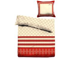 Tom Tailor 9504/811/004 Housse de Couette en Flanelle Coton Ã Motif Beige/Rouge 155 x 220 cm + 1 Taie dOreiller 80 x 80 cm