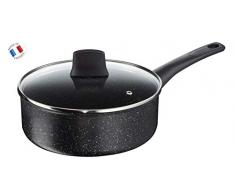 Tefal C6343202 Authentic Sauteuse 24 cm + Couvercle en Verre Noir Moucheté Tous Feux Dont Induction, Aluminium