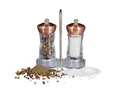 Relaxdays 10020595 Poivrier Poivre salière Moulin à épices HxD: 14 x 5 cm Manuel 2 en 1, cuivre, Acrylique, Transparent, 14 x 5 x 5 cm