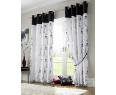 Tahiti Rideaux à Åillets en Voile BrodÉ, Tissu, Noir, 56 x 54-inch