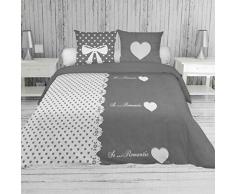 Soleil docre Juliette, Parure, Housse de Couette, Coton, Gris, 140 x 200 cm