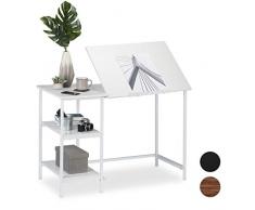 Relaxdays 10026046_954 Bureau inclinable, 3 étagères, de Nombreux Angles, Table dâOrdinateur Travail,HlP: 75 x 110 x 55 cm Blanc, Panneau de Particules, Fer