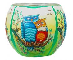 Him CC209 photophore Verre Jour Hibou (Owls by Day), Multicolore, 11x11x9 cm
