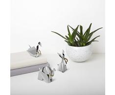 UMBRA Origami gift box. Lot de 3 Porte bagues animaliers Origami. Boîte cadeau de 3 figurines pour ranger les bagues : 1 lapin, 1 éléphant, 1 cygne. En métal chromé. Dimension environ 7.5x6.5x3.2cm.
