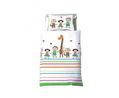 Fleuresse Dream Art Kids Parure de lit pour Enfant en Coton renforcé avec Motifs girafes et Chats à la Main Blanc/Multicolore 100 x 135 cm + taie doreiller 40 x 60 cm