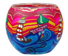 Him CC202 photophore Verre flots (Waves), Multicolore, 11x11x9 cm