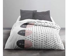TODAY Enjoy Pop Smile-Parure HC4 : Housse de Couette 240x260 + 2 Taies dOreiller 100% Coton, COTON-57 Fils, Blanc/Rose/Noir, 240/260