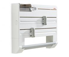 Leifheit Dérouleur mural Parat Plus ComfortLine, dérouleur mural cuisine avec 6 rangements, support de rangement avec lames tranchantes, dévidoir en ABS