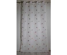 HomeMaison Voilage brodé Motifs Feuilles, Polyester, Beige, 260x140 cm