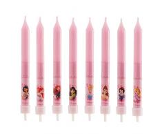 Princesses 346175 8 Bougies BÂTONNETS 9CM, Cire, Rose, 8 x 8 x 12 cm