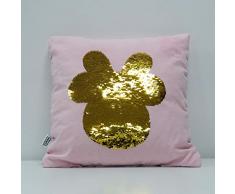 Disney Rose Coussin Minnie Sequins réversibles de Couleurs Or et Argent, 100% Polyester, 40 x 40 cm