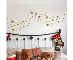 Stickers adhésifs Noël | Kit de 100 Stickers Autocollants étoiles dorées- Décoration Murale fêtes de Noël | 55 x 35 cm