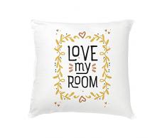 Decowood Handmade Love My Room Coussin, Tissu, Jaune, 40Â x 40Â x 3Â cm