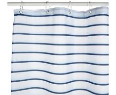Croydex Marine Pinstripe Rideau de Douche en Textile avec Hygiene n Clean, Blanc/Bleu Marine