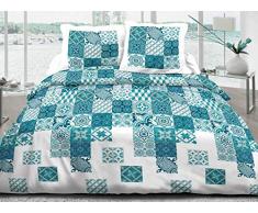 Le linge de Jules Parure Drap Plat + Drap-Housse 140x190 + 2 T - Pur Coton 57 Fils - TOMETTE Bleu