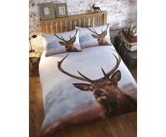 Thru The Lens Parure de lit avec Motif de cerf, Housse de Couette pour lit Double, Parure de lit et 2Â taies doreiller, Blanc, Marron